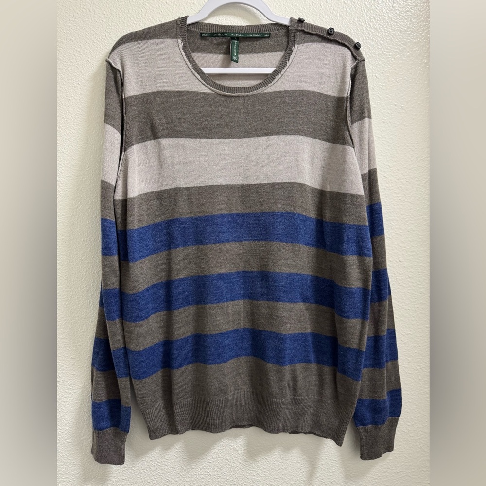 Piazza Italia Knit Striped Sweater Long Sleeve  Button Shoulder Crewneck Mens XL